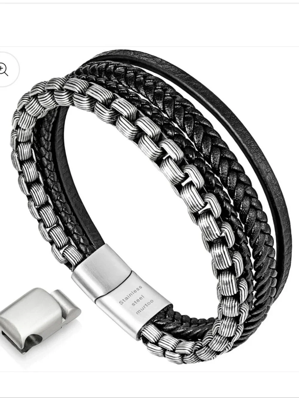 Men's Leather And Steel Bracelet Murtoo 9
